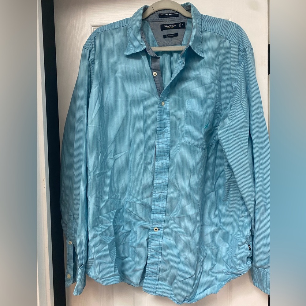 Blue Striped Button-Up Shirt